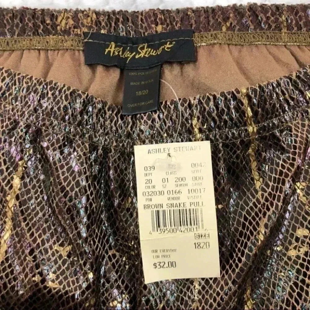 Vintage Ashley Stewart Women’s Brown snake Pull Pants  Size 18/20 - Picture 5 of 8